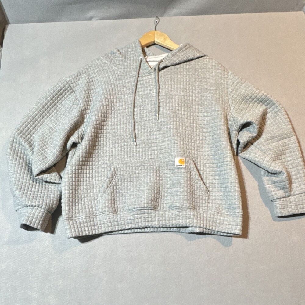 Carhartt Men's Gray Pullover Hoodie Logo Pockets Cotton Knit Size XXL